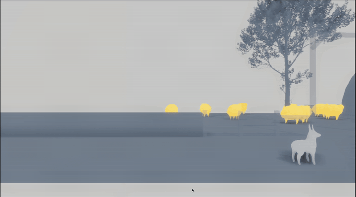 Lesson 1 with the sheep flock: a prediction question and the Show Interactions view revealing the network of local interactions